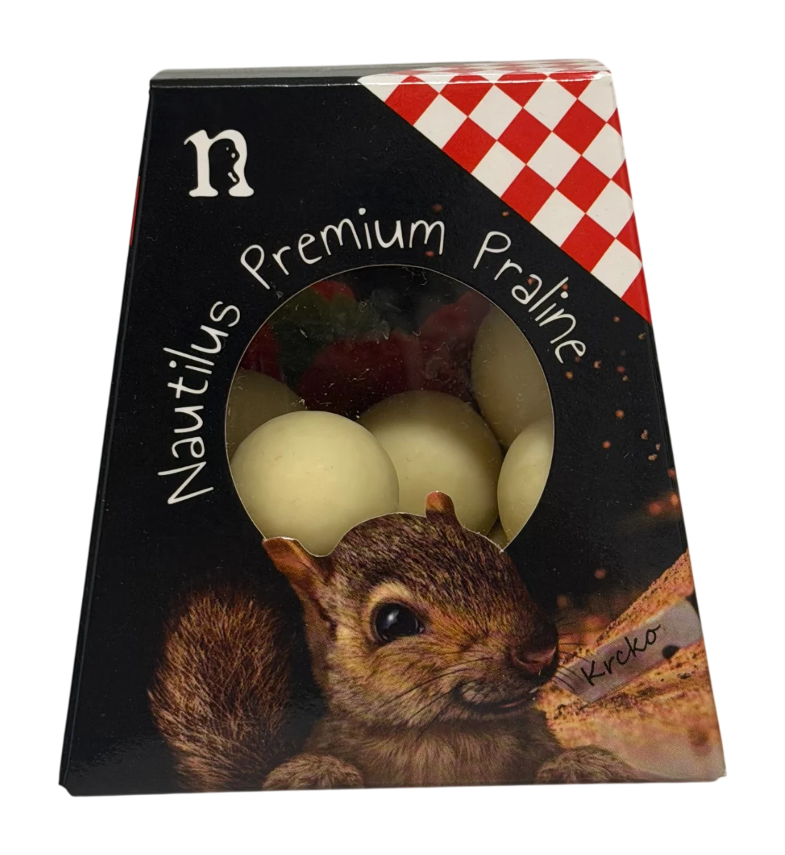 Nautilus white chocolate covered raspberries packaging